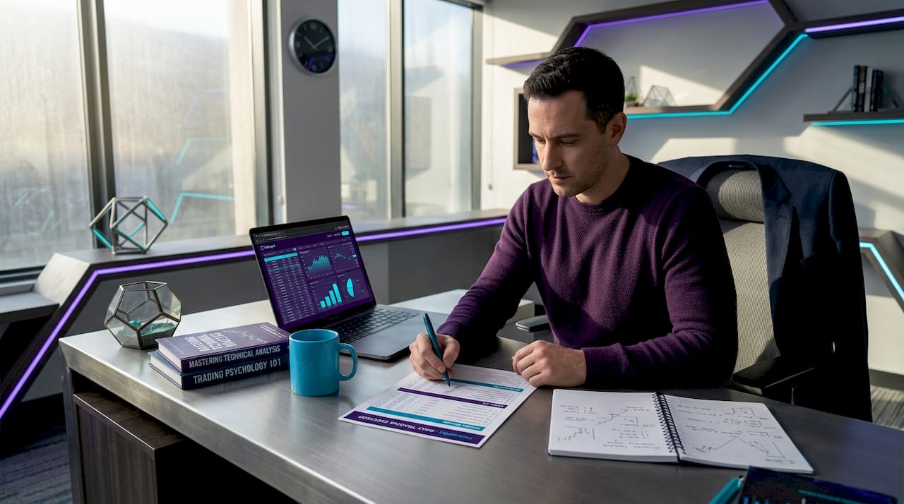 Trader checking prop firm checklist at desk