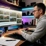 Person using MT4 trading platform in home office