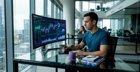 Trader working on web-based trading software