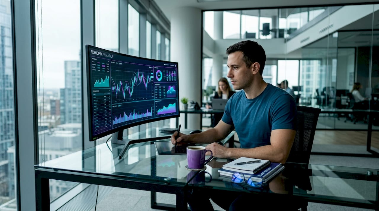 Trader working on web-based trading software