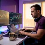 Gold trader examining dual screen chart setup