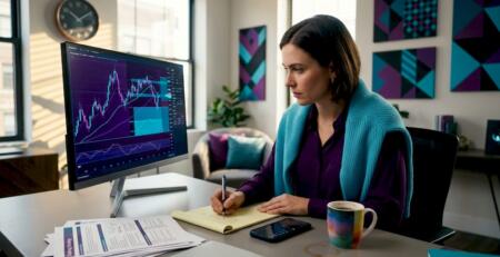 Trader analyzing indicator signals at home