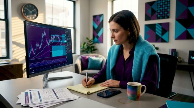 Trader analyzing indicator signals at home