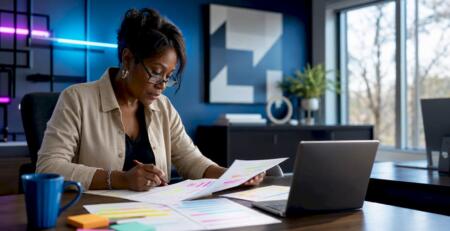 Compliance officer reviewing workflow documents
