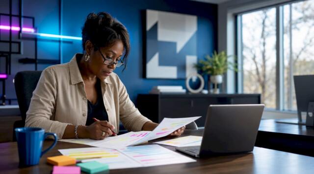 Compliance officer reviewing workflow documents