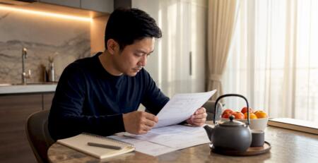 Trader reviewing risk management documents