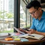 Trader calculating position sizing for risk