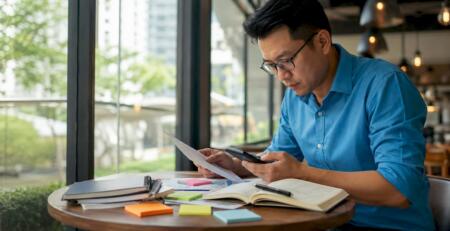 Trader calculating position sizing for risk