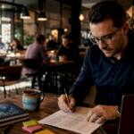 Trader reviewing prop firm checklist at desk