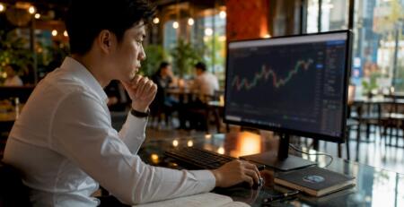 Forex trader using MetaTrader 4 trading platform