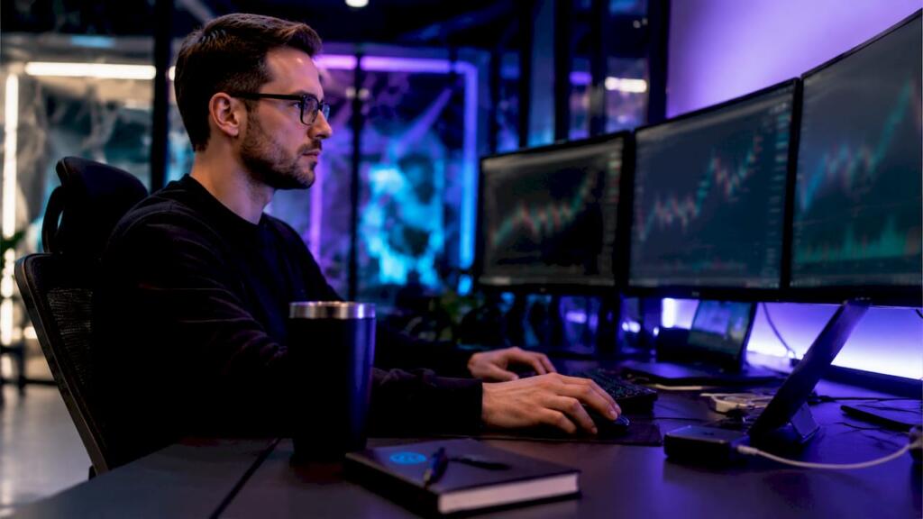 Home 31 Trader using dual monitors for forex automation