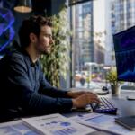 Trader adjusting strategy parameters at desk