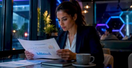 Financial analyst reviewing hedging strategy documents