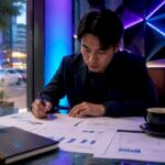 Trader reviewing gold and forex trading charts