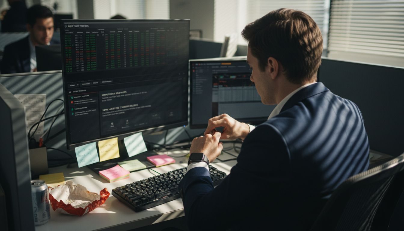 Trader monitoring automated gold trades
