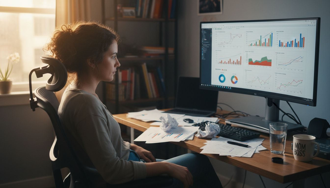 Woman analyzes forex advisor performance charts