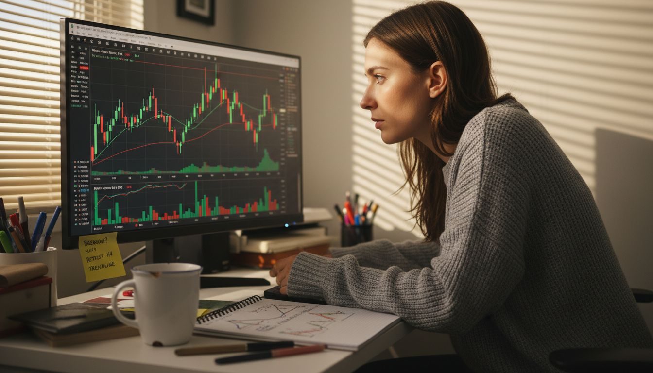 Woman reviews technical charts on MT5 setup