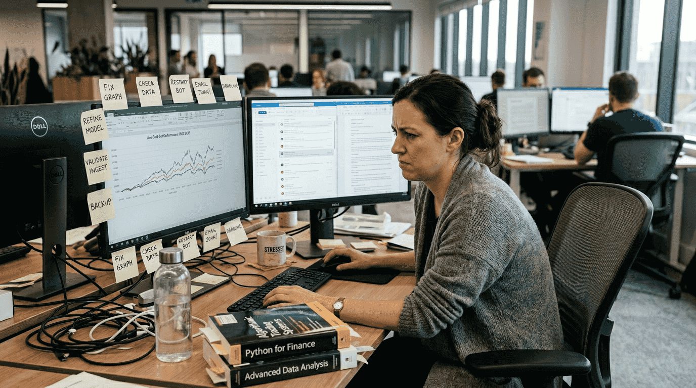 Analyst reviewing live gold trading bot results